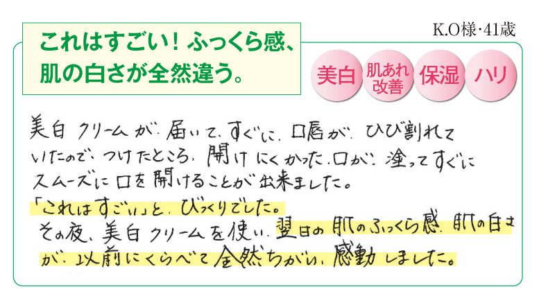 肌のふっくら感、肌の白さが違う