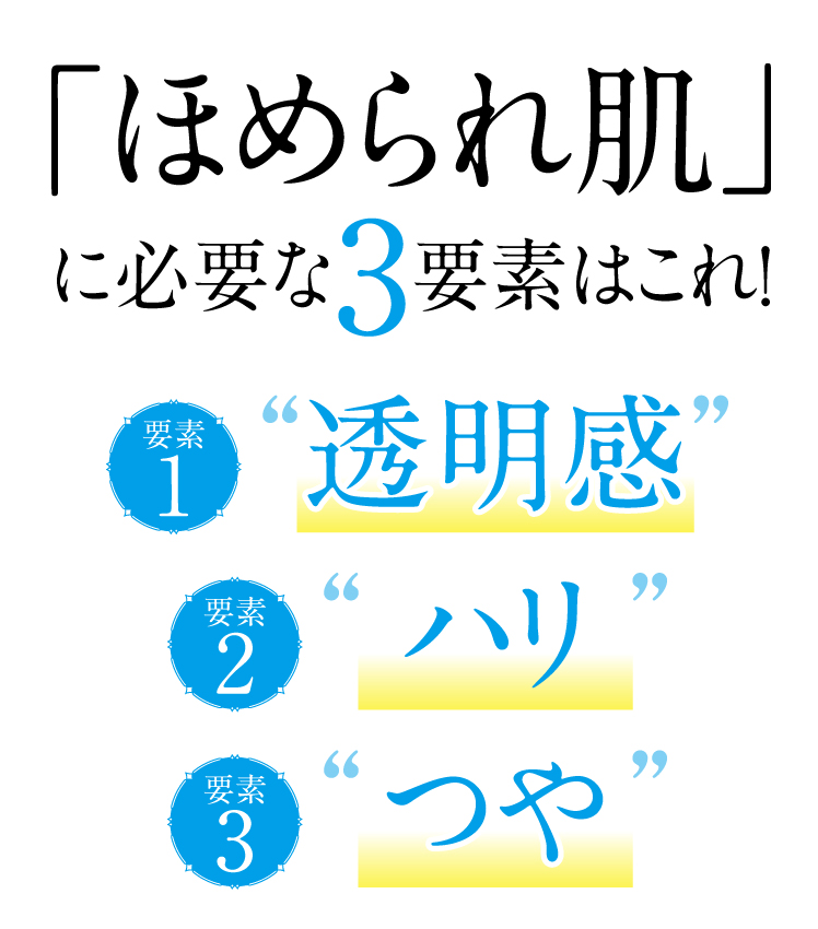 ほめられ肌に必要な3要素は、透明感、ハリ、つや